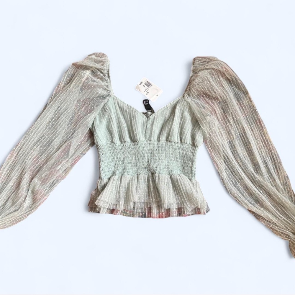 Forever 21 Green Smocked Peplum Blouse